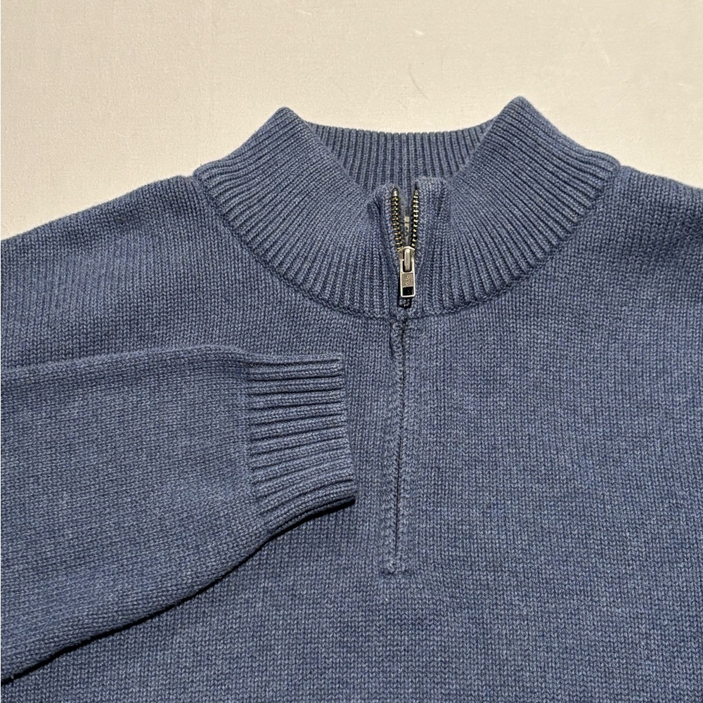 LL Bean Sweater Mens Large Tall Blue Quarter Zip100% Cotton Pullover L-Tall Knit